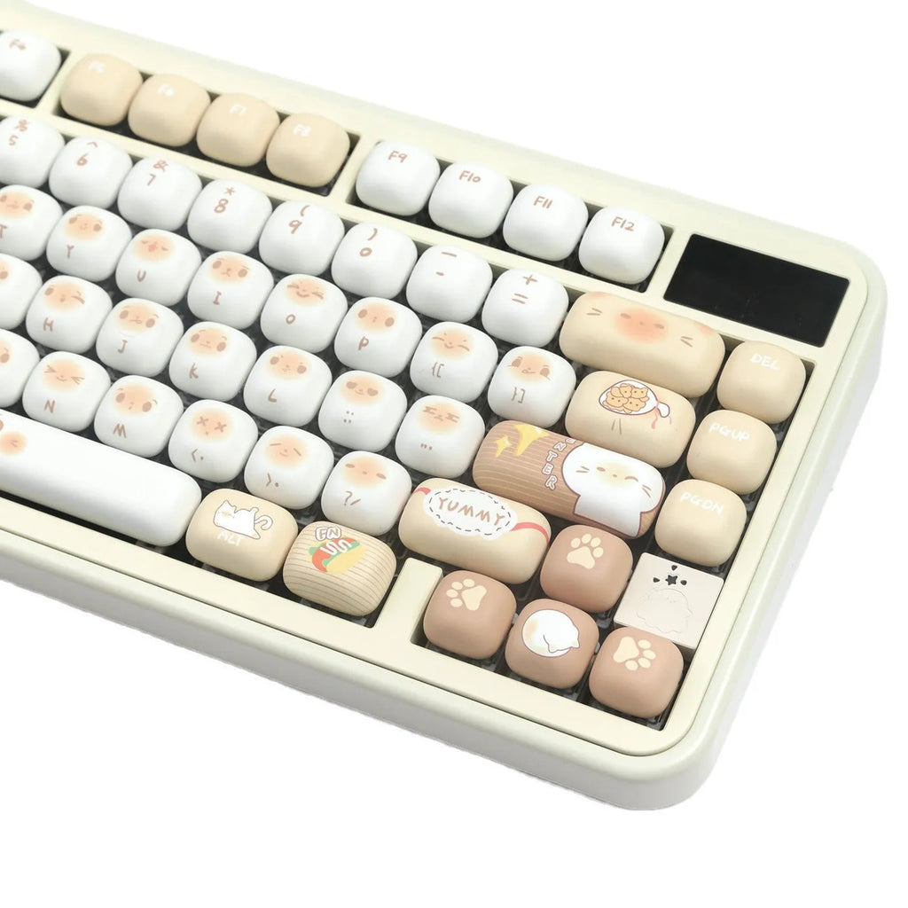 26-piece PBT key cap set with steamed bread design for mechanical keyboards, showing march past colour scheme
