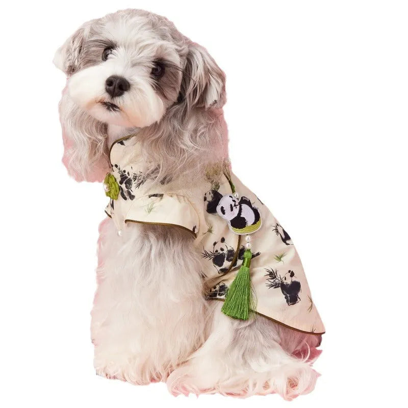 Chinese style sleeveless panda vest for Teddy Schnauzer Bichon in polyester with pendant