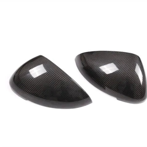 Black true carbon fibre rearview mirror covers for Porsche Macan with precise dimensional fit