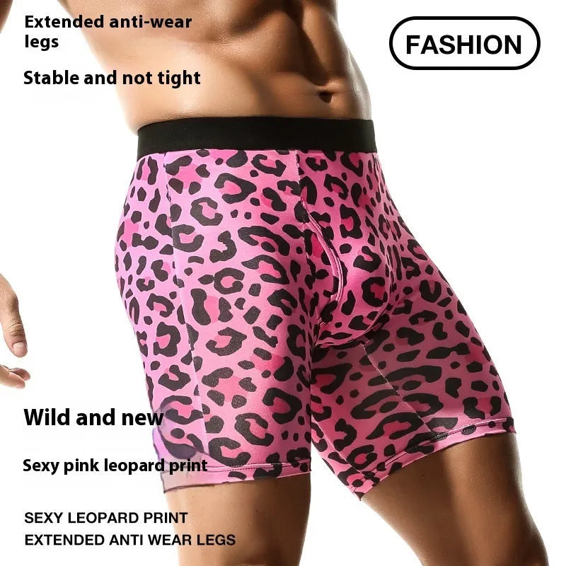 Men's wild leopard pattern printed underwear in quick-drying polyester with low-rise waistband