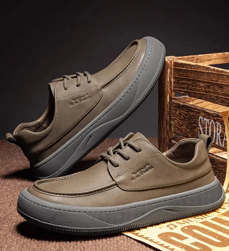 British retro brown leather casual shoes with big toe design and stitched detailing