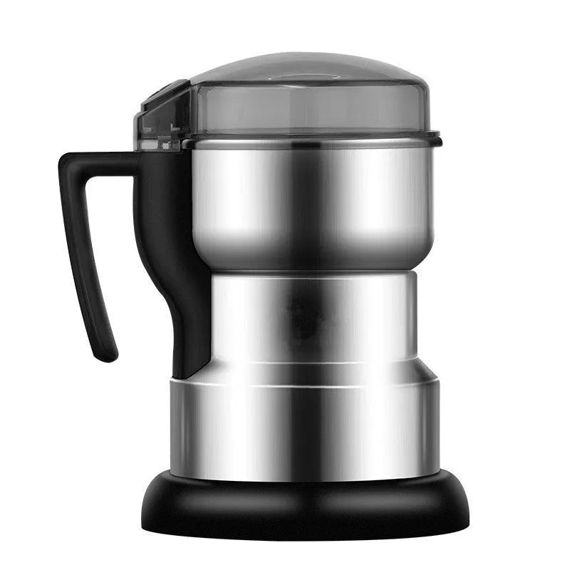 Electric domestic flour mill with stainless steel body, compact 13x21 cm size, and 1-3 litre capacity