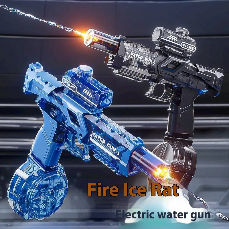 Electric water gun toy in blue and black with continuous pulse feature