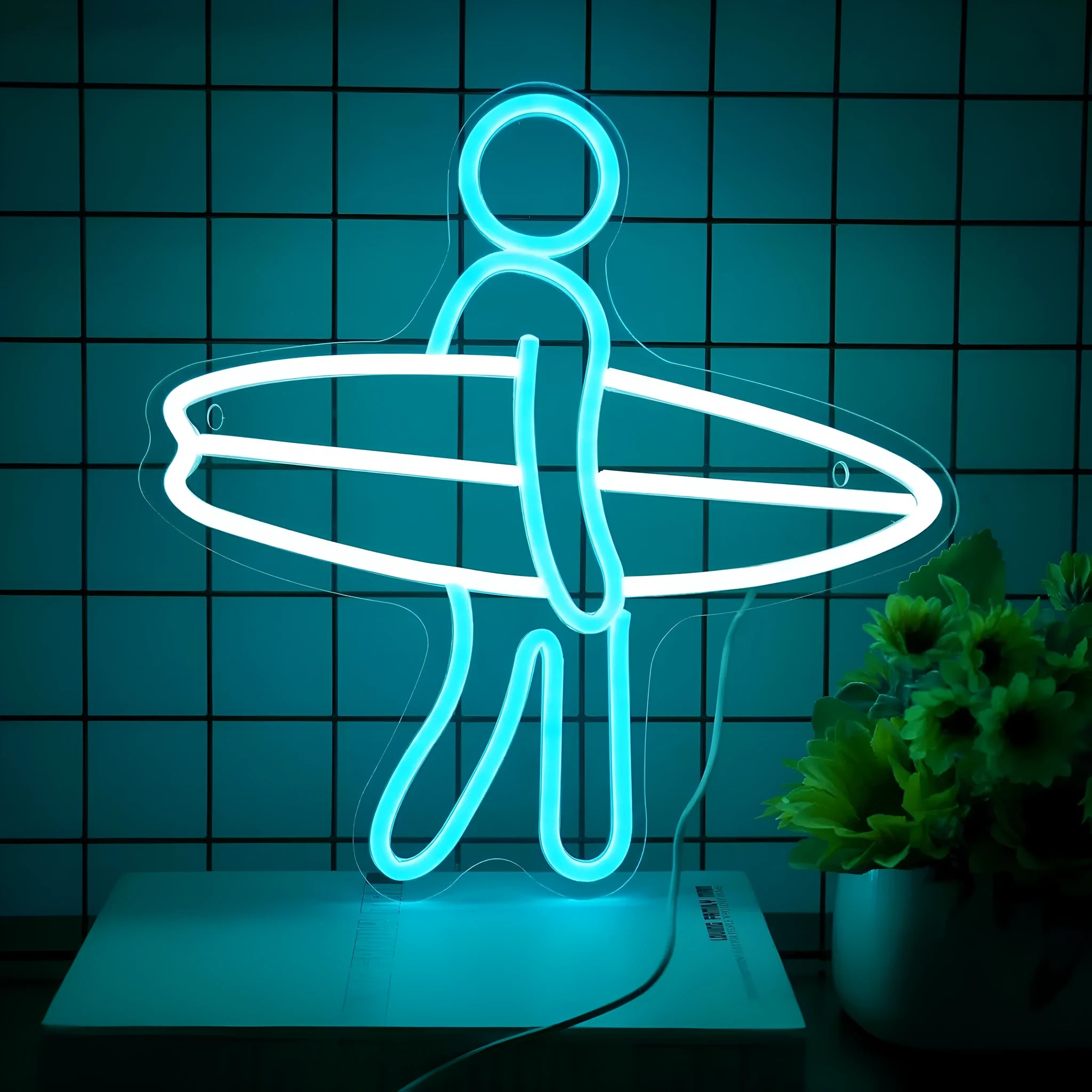 Surfer neon sailboat acrylic plate wall decoration with 5V LED, IP65 waterproof, for indoor and covered outdoor use
