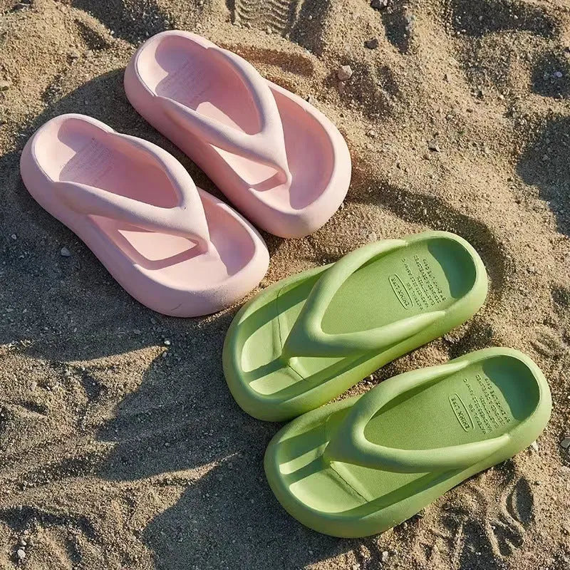 Solid colour thick-soled EVA flip-flops with decorative bow on upper strap