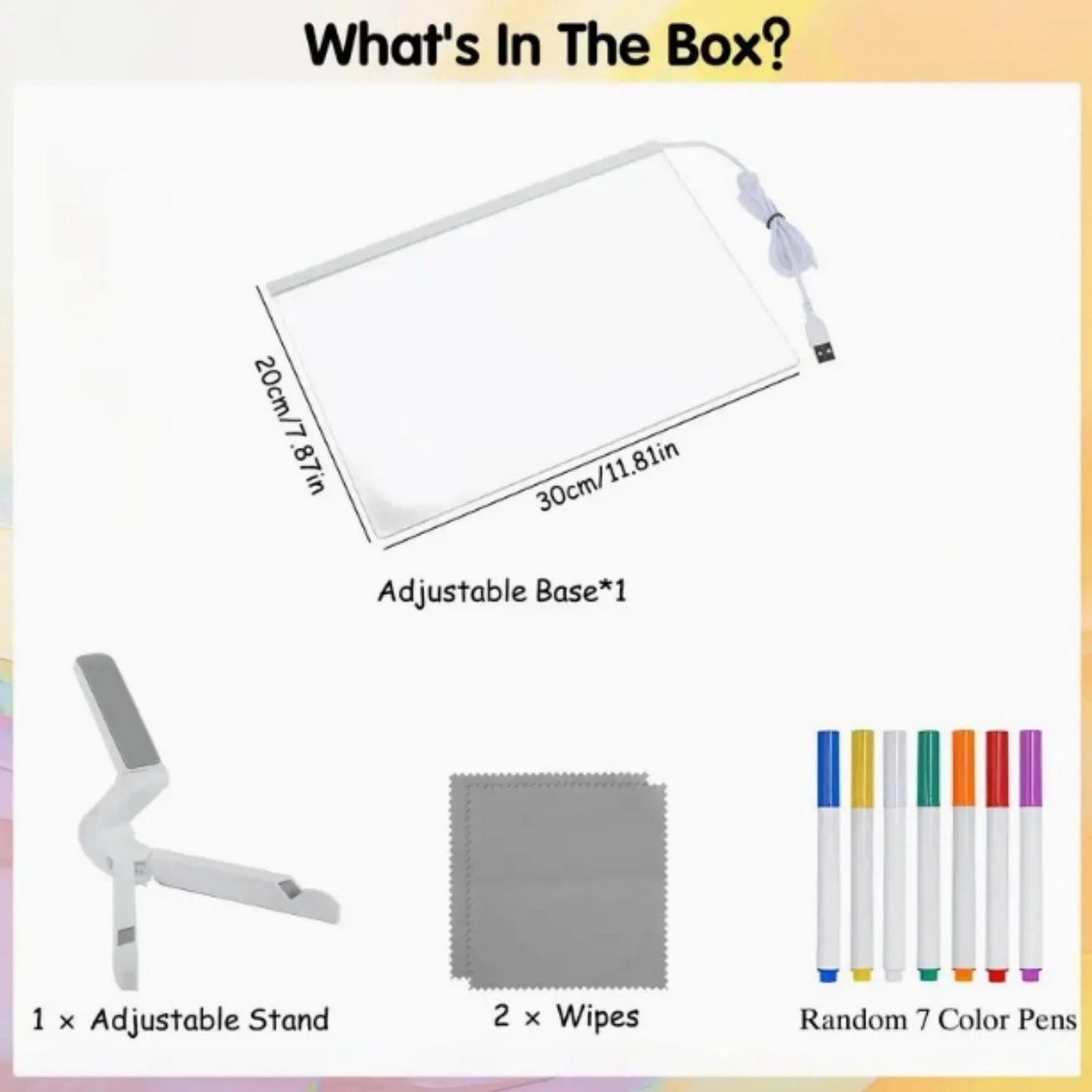 Large LED note board with colour illumination in Artboard style on a desk
