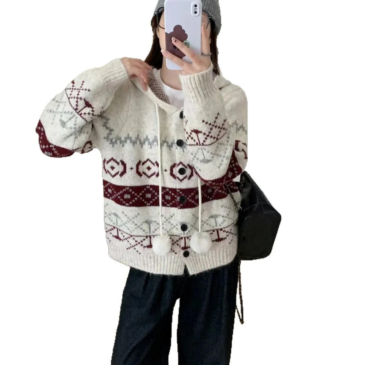 Milky white plus size women's coat with geometric brocade pattern and loose fit.