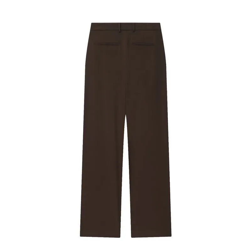 Womens pleated padded shoulder two piece set with straight-leg trousers solid colour polyester loose fit