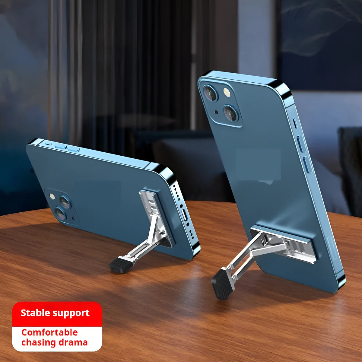 Small silver alloy folding mobile phone holder with horizontal and vertical bracket support