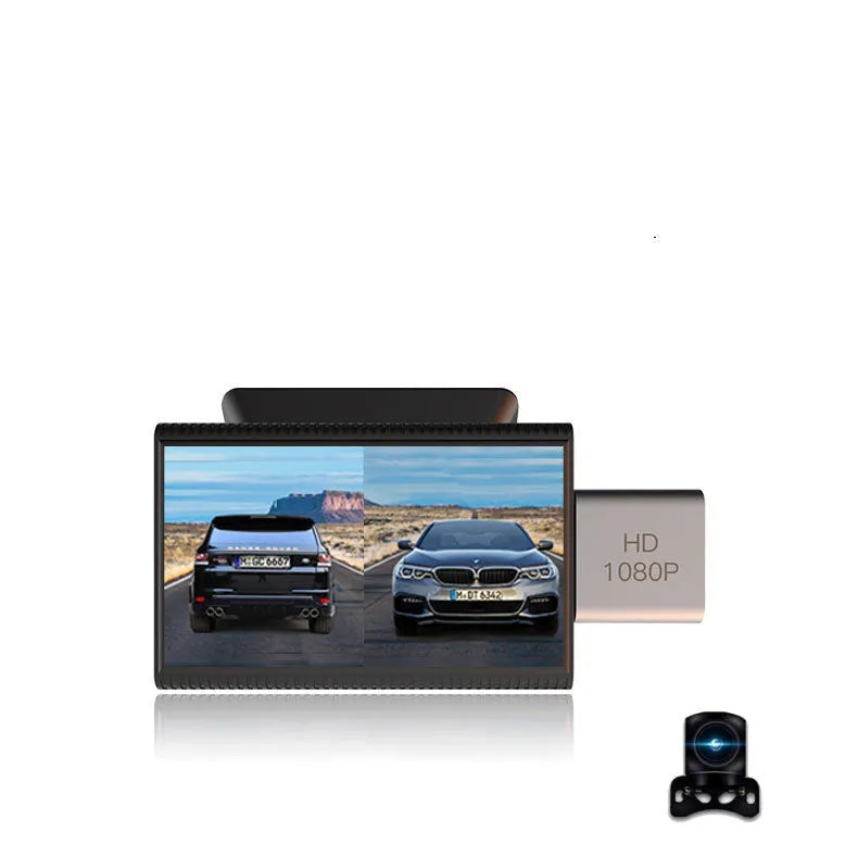 Black 4G front and rear dash cam for cars with touch screen display