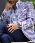 Men's slim fit two-button suit jacket with large stitching pockets in British style