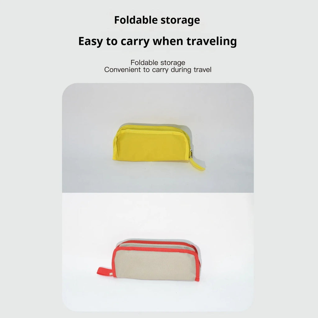 A lightweight foldable camp stool with an Oxford cloth seat, shown in a collapsed pencil box design.