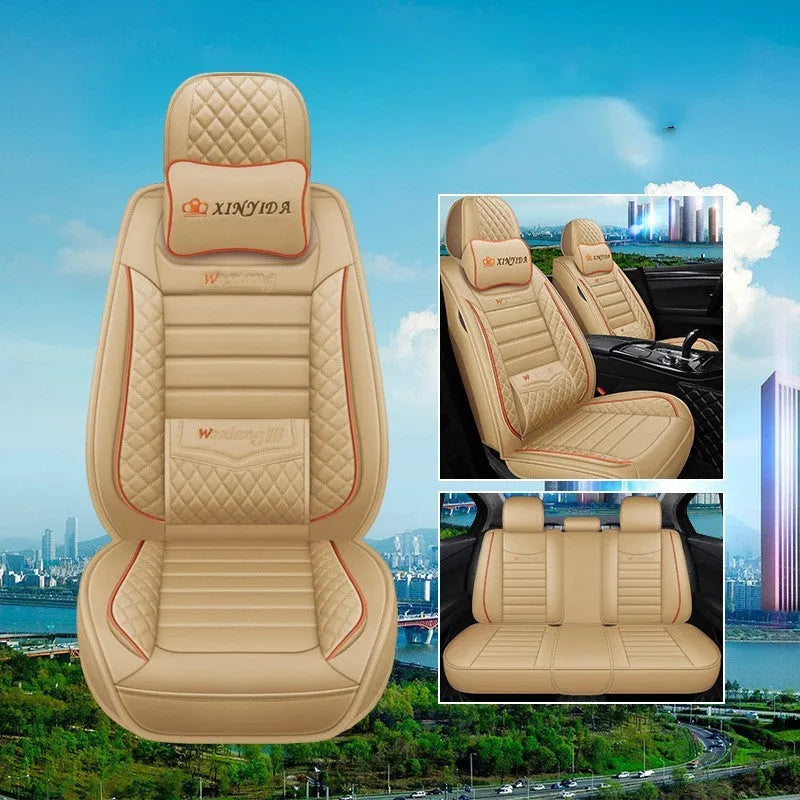 Leather car seat cushion with high elastic sponge filler, shown in a red colour on a car seat.