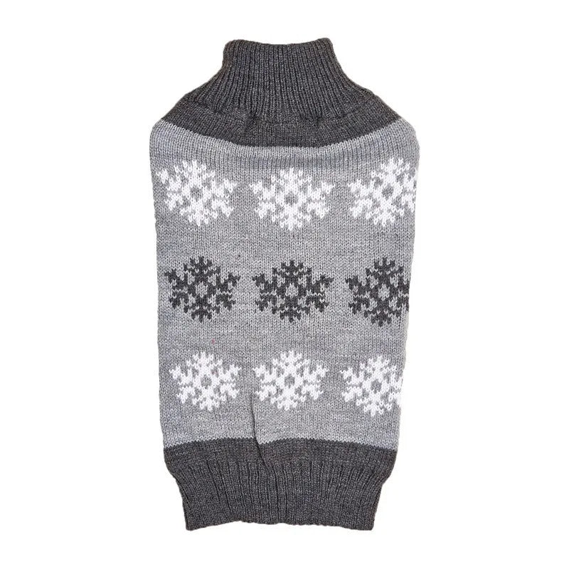 Gray and dark brown dog Christmas sweater with snowflake pattern for winter wear