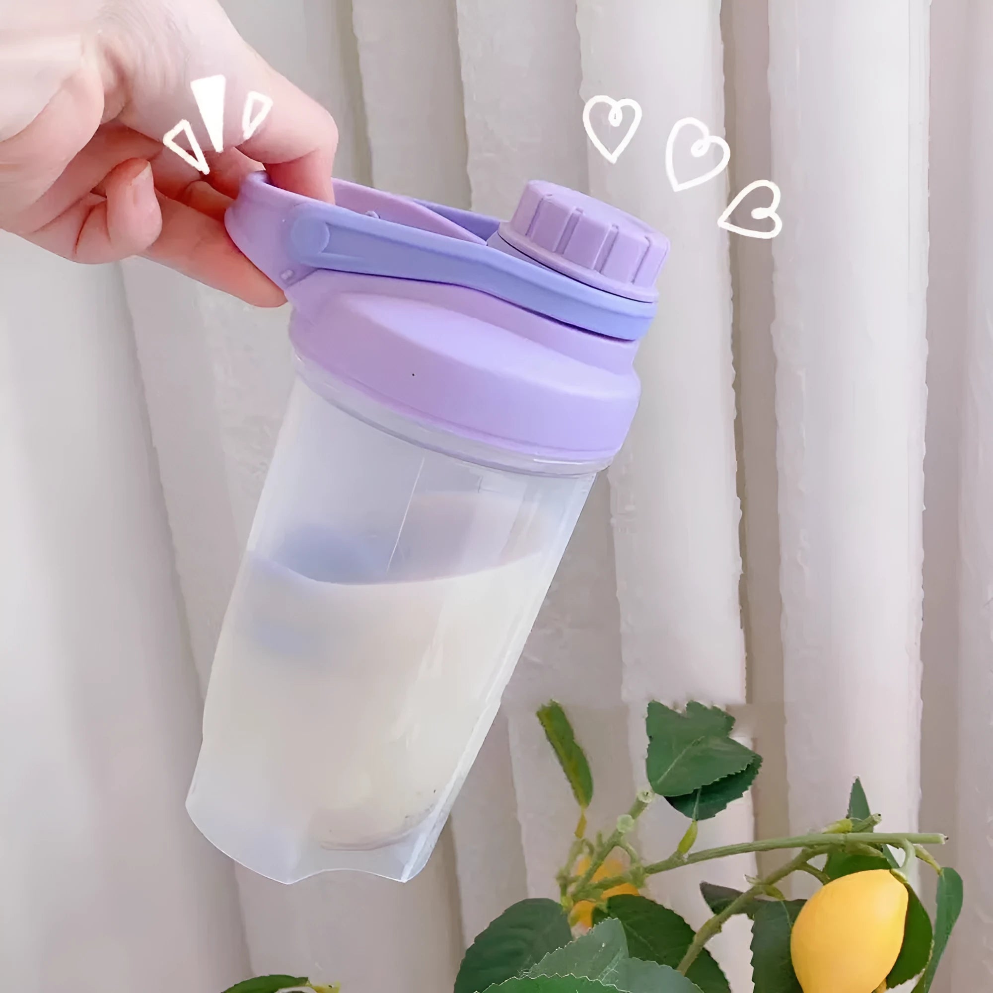 Blender shaker bottle with stirring ball, leakproof knob lid, 500ml or 700ml, solid colours purple blue pink yellow grey
