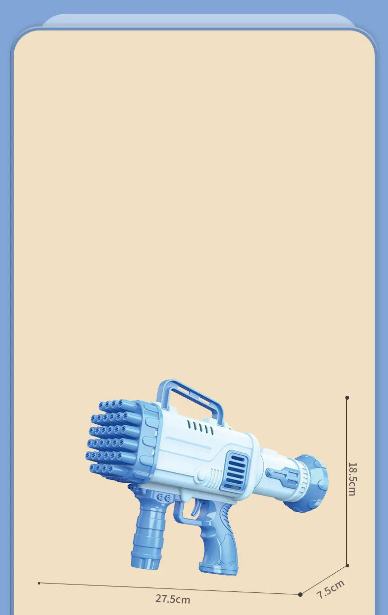 Electric 32-hole bazooka bubble machine gun in cherry pink or sky blue for children's play