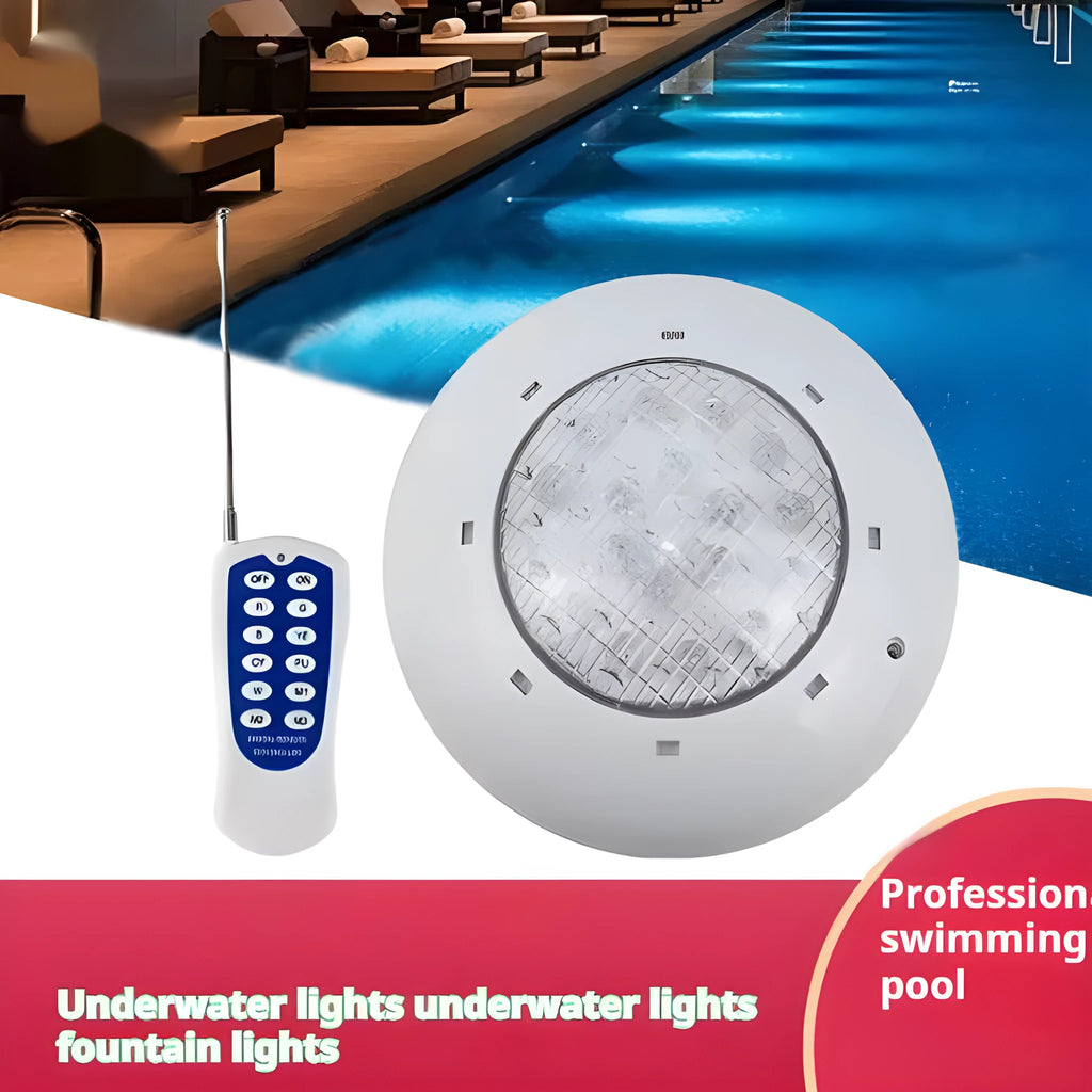 Round plastic wall-mounted underwater lamp with IP68 rating for pond or fountain lighting