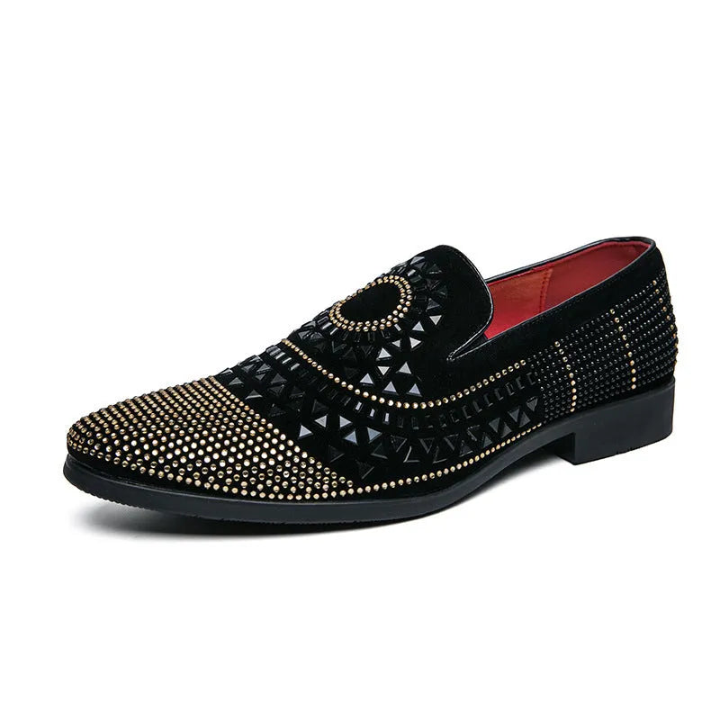 Men's black business casual PU leather shoes with round toe and sewing thread detail