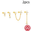 Women's S925 sterling silver geometric clover petal earrings with electroplated gold finish