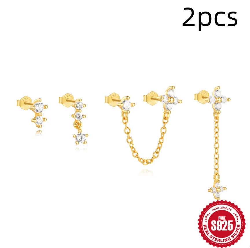 Women's S925 sterling silver geometric clover petal earrings with electroplated gold finish