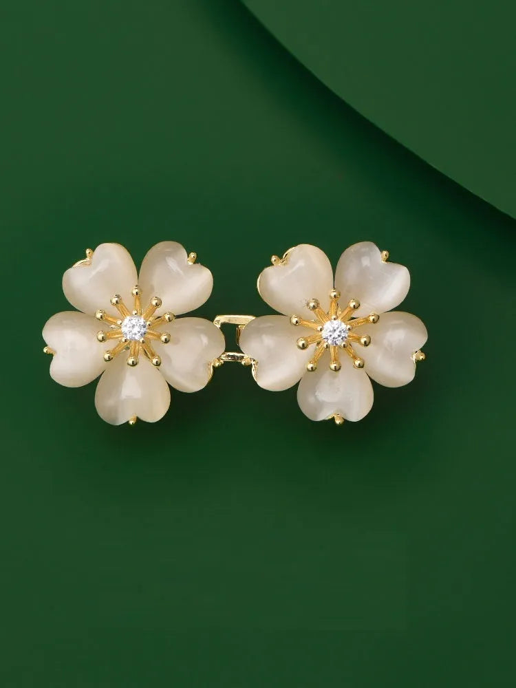 Cherry blossom belt buckle brooch for women, gold colour, synthetic cubic zirconia and rhinestone, 21mm x 44mm