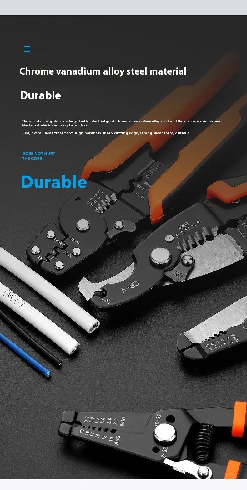 Fully automatic wire stripping pliers tool with 45# steel body on a white background.