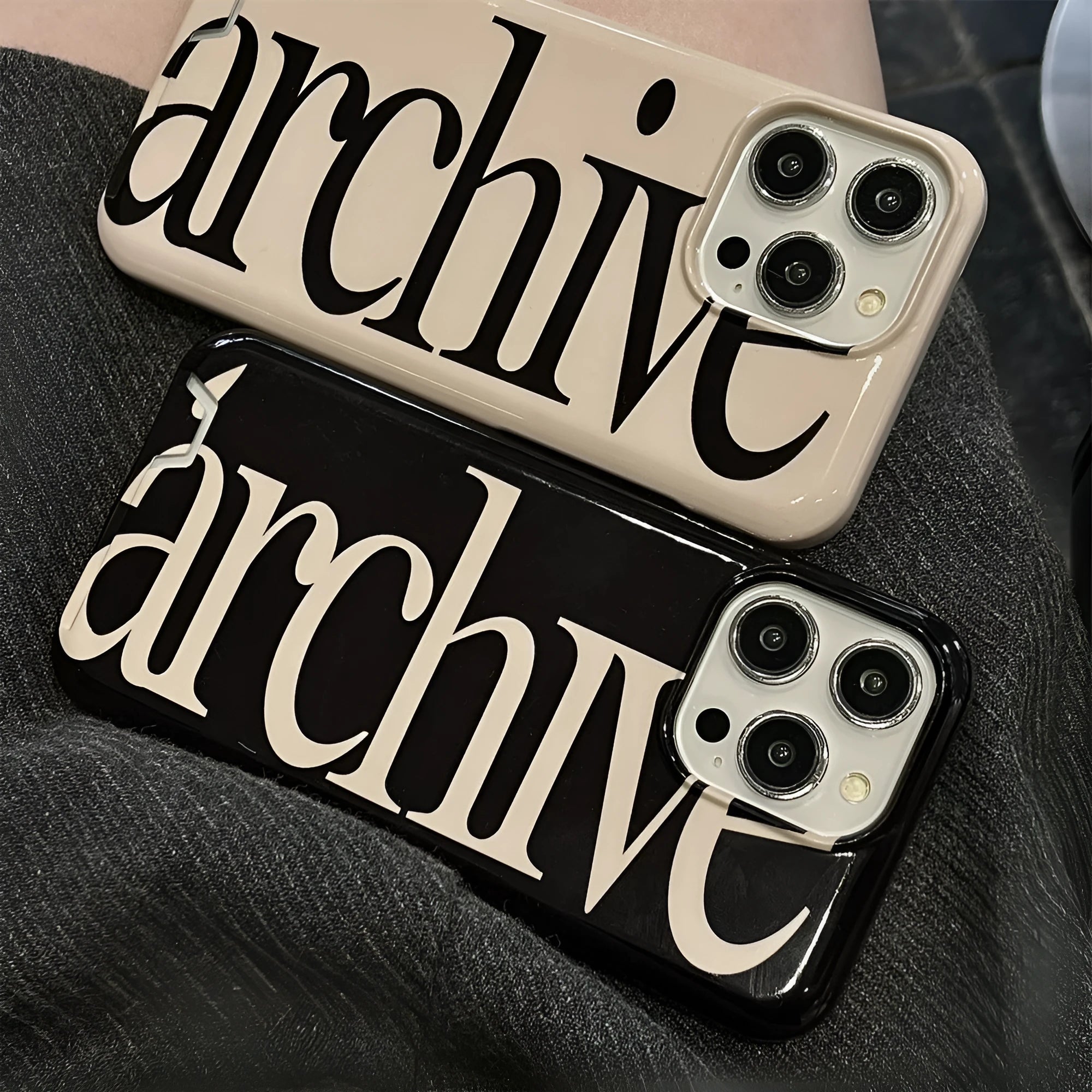 Niche Letter Card Filin hard TPU phone case for Apple iPhone in black side view