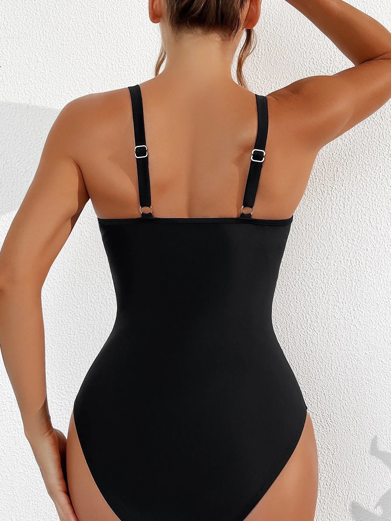 Black mesh halter one-piece swimsuit for women with briefs style and sleeveless design