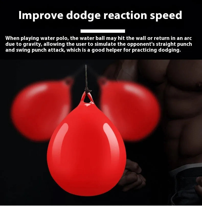 Red water filled boxing reaction ball with hook rope for martial arts training