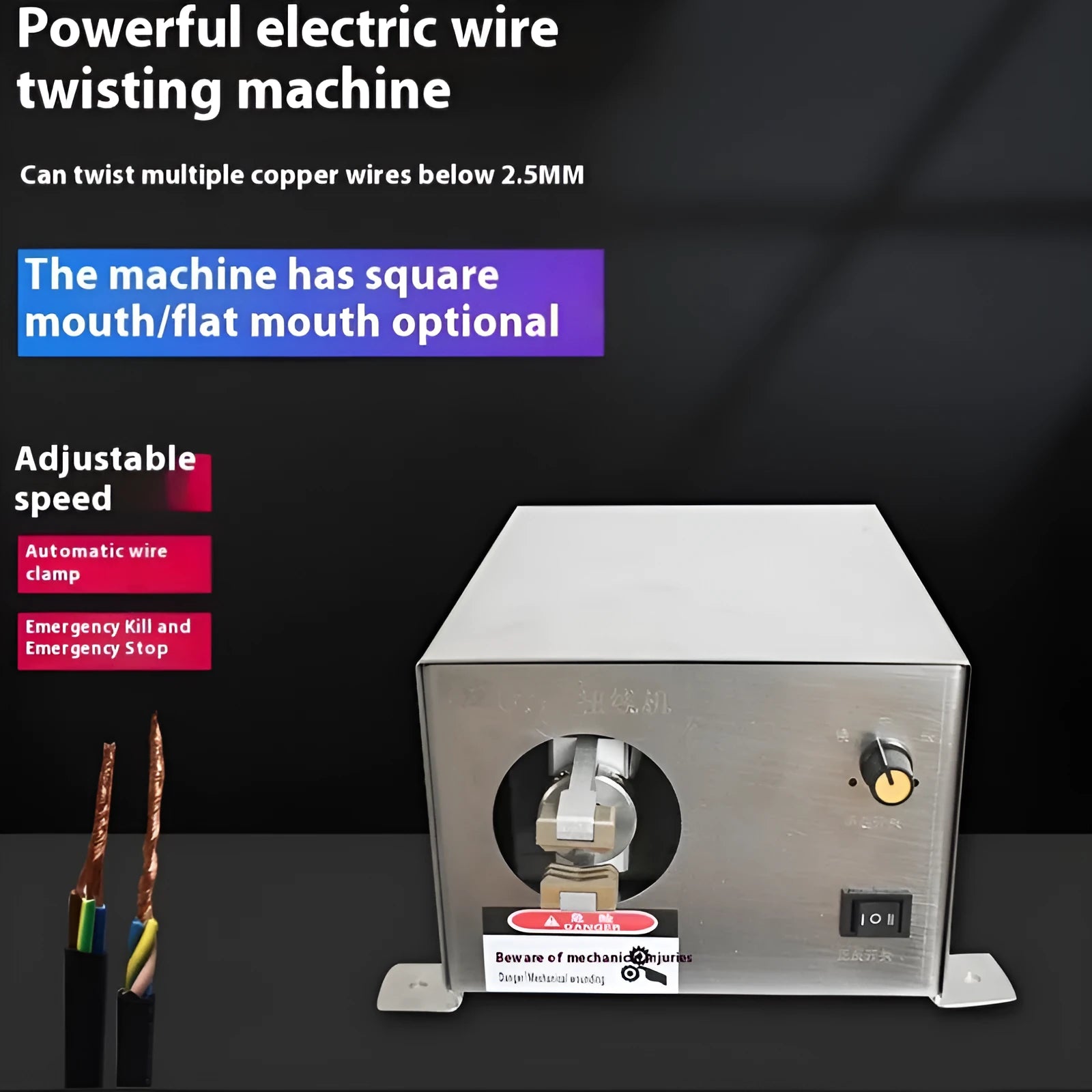 Small wire twisting machine for multi-strand copper core wires on workbench