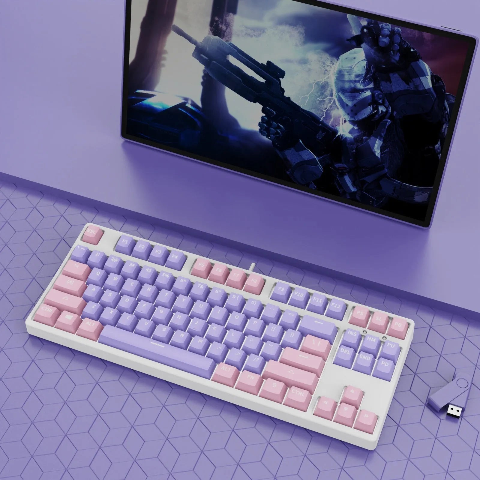 87-key mechanical gaming keyboard with two-tone colour design and hot-swappable switches