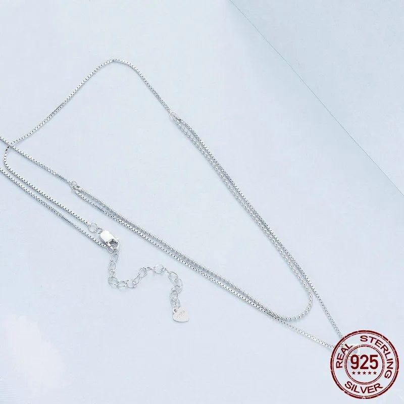 Silver double-layer necklace with pearl chain and pendant made from 925 sterling silver