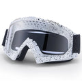 Motorcycle CrossCountry goggles with pure TPU full rim frame, windproof design, and frame colour swatches