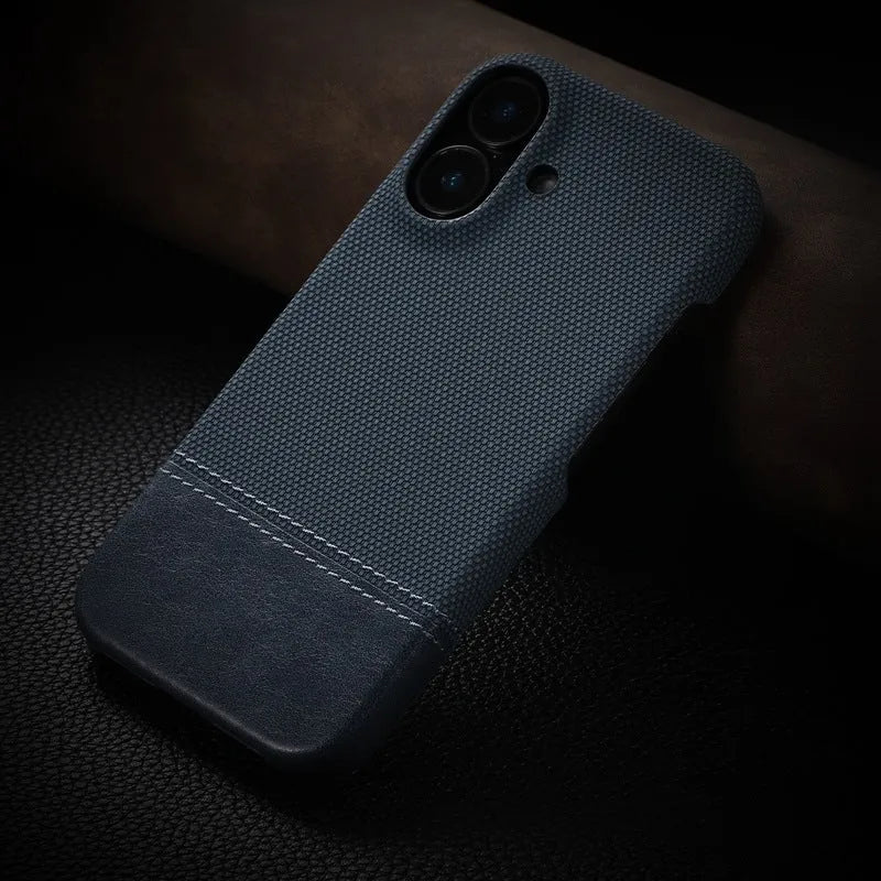 Simple business leather pattern anti-fall phone case for Apple iPhone in pigment leather grain golden finish
