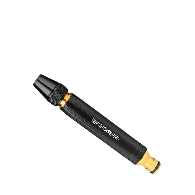Black diamond finish car washing gun with alloy body and straight spray nozzle, 17.7cm long.