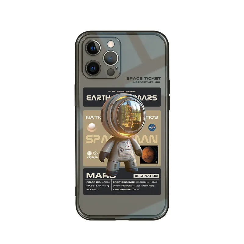 Black soft TPU iPhone case showing Mars Ticket graphic design, fitting an iPhone model.