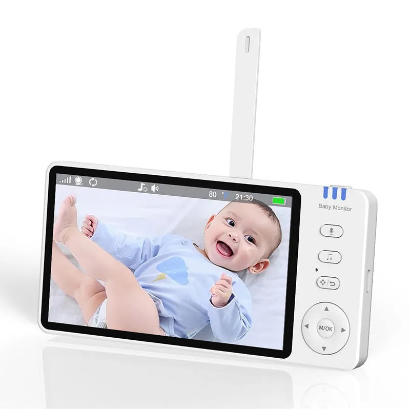 White wireless baby monitor with 5-inch HD screen and temperature display