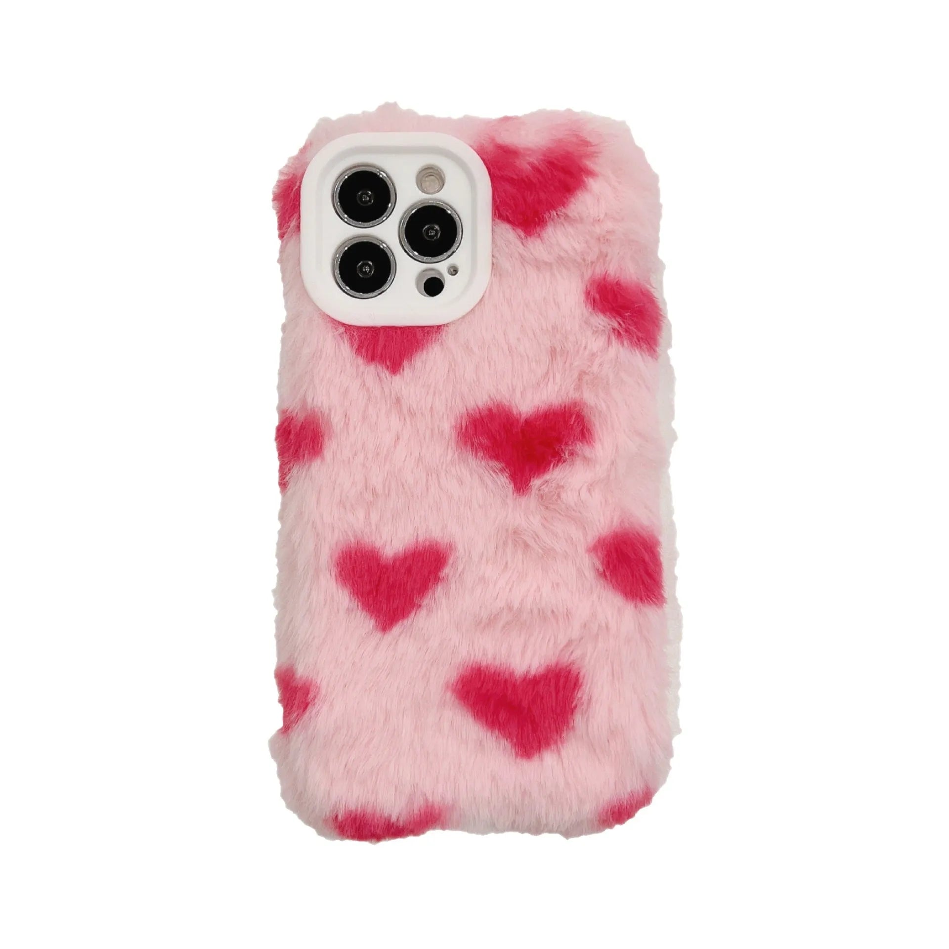 Pink cartoon-style plush silicone back cover case for Apple iPhone 11, 12, 13, 14 and 15 models.