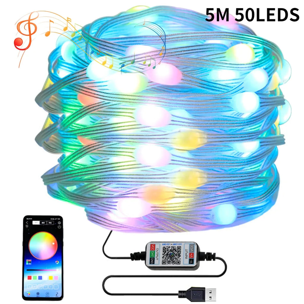 Bluetooth graffiti point control symphony light string in plastic, picture colour, 100 LED or 50 LED options