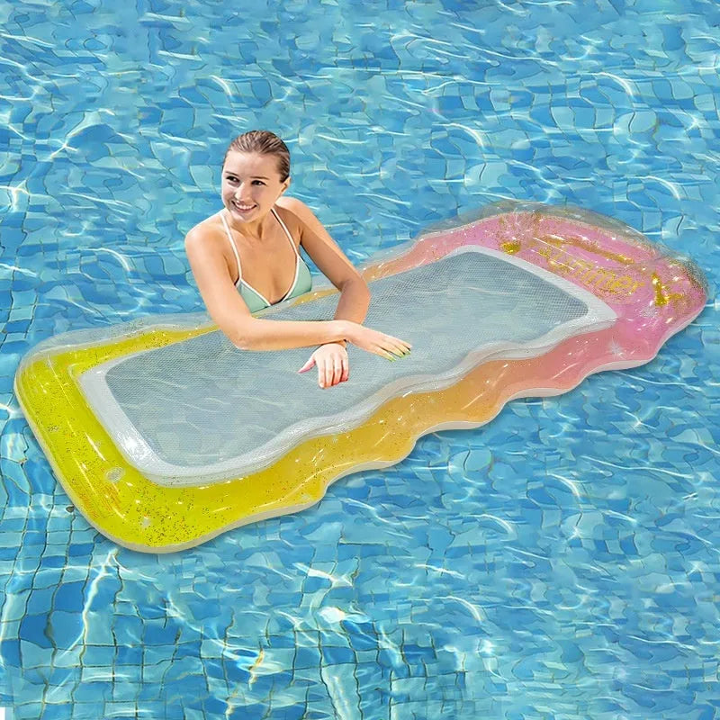 PVC inflatable floating row with thick sequins and wave gradient design in multiple colour variations