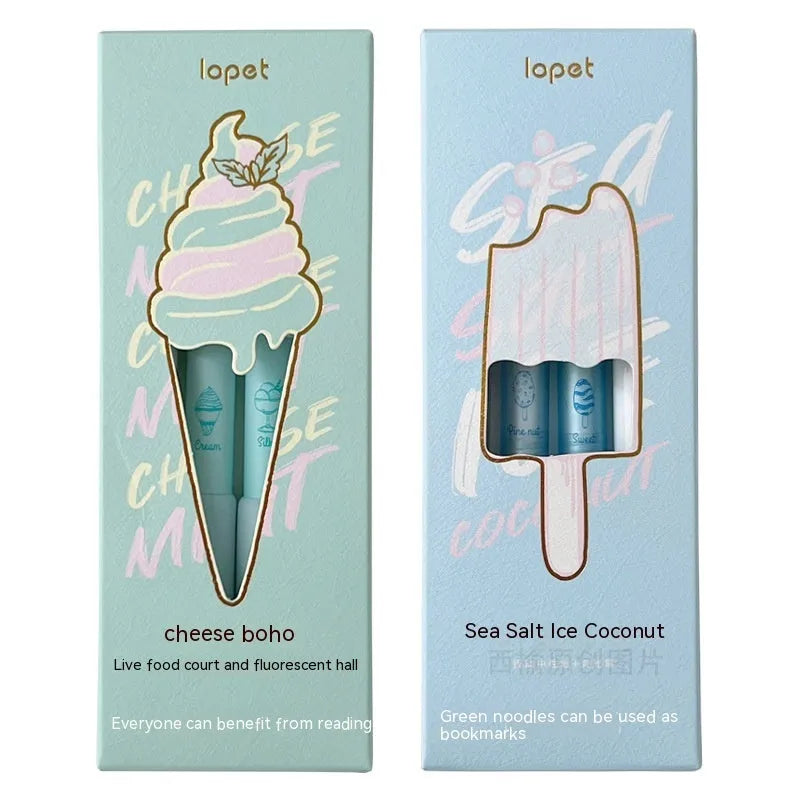 Learning Office Ice Cream double-headed spinner press pens with 0.5mm tips in Cheese Mint and Sea Salt Ice Cup colours.