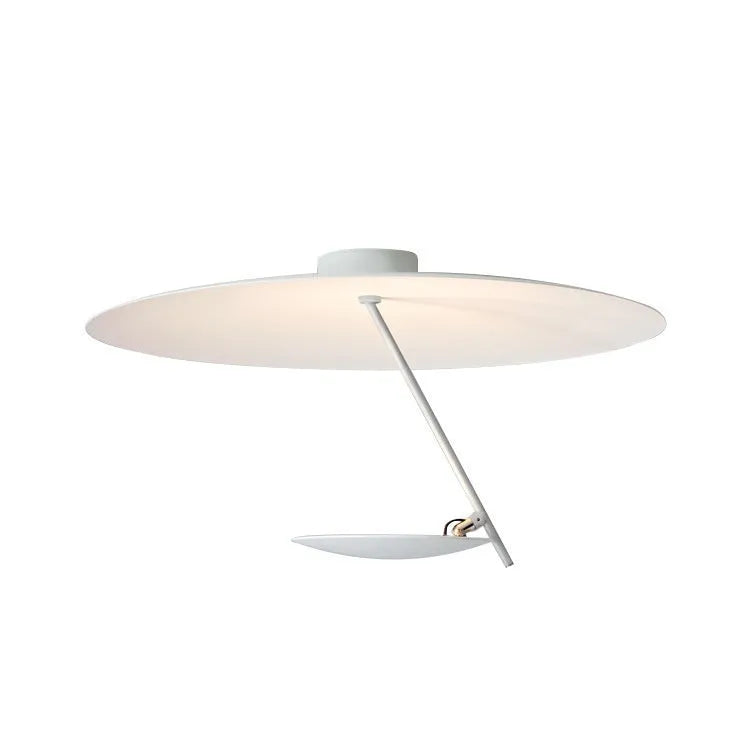 Modern round iron ceiling lamp with a white finish, mounted flush against a ceiling.
