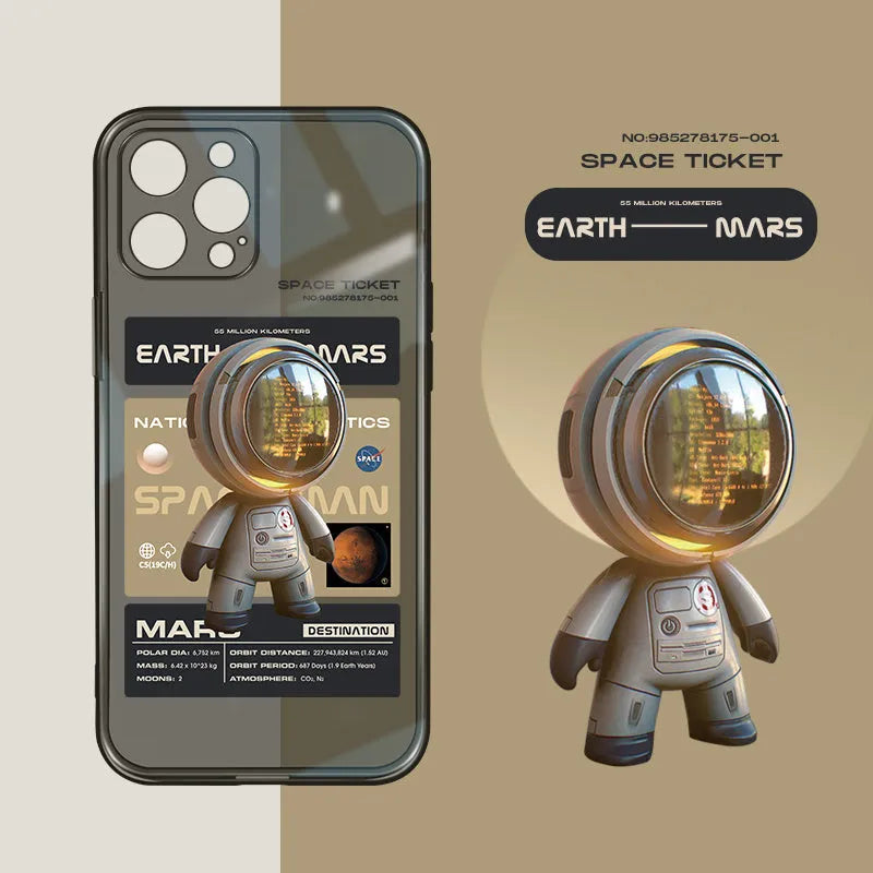 Black soft TPU iPhone case showing Mars Ticket graphic design, fitting an iPhone model.