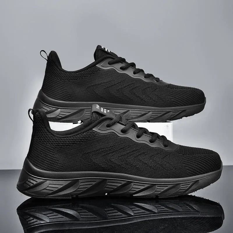Mesh breathable casual soft bottom shoes for men, round toe, black and white colour, front lace-up