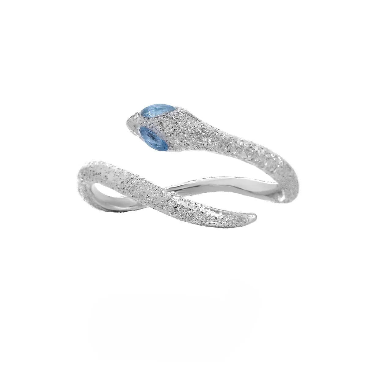 Adjustable opening silver snake ring with electroplated platinum colour finish, animal zodiac design
