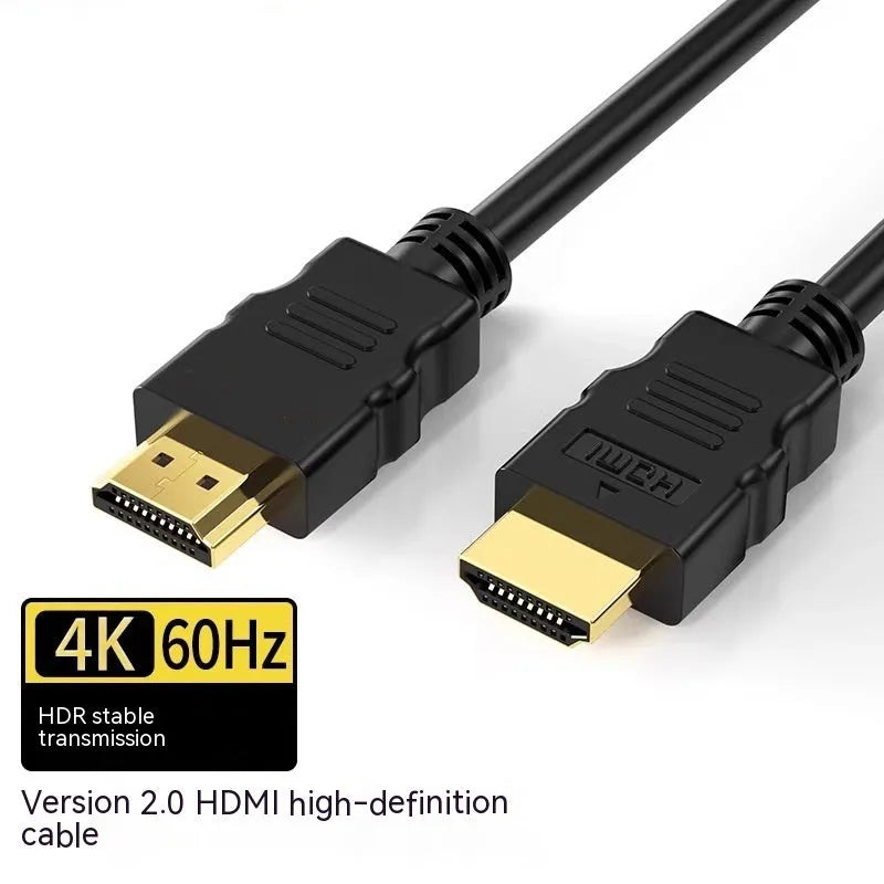 Black HDMI data cable with gold-plated 19+1 connector, shown at 1.5m length for TV set-top box or monitor
