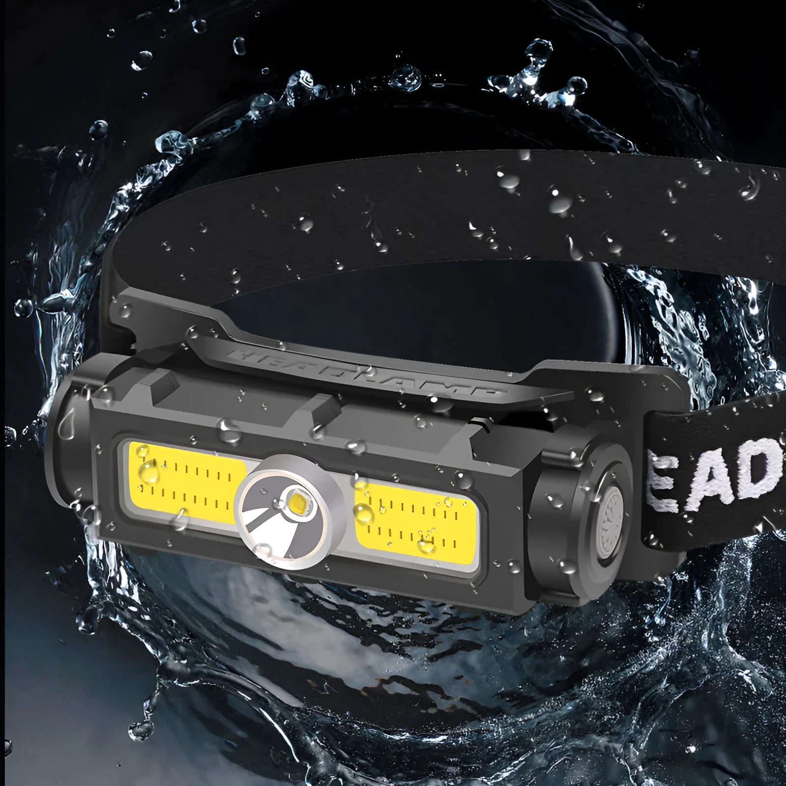 Flood light headlamp fishing lamp with built-in 1200mAh battery, 5W LED, black, adjustable headband