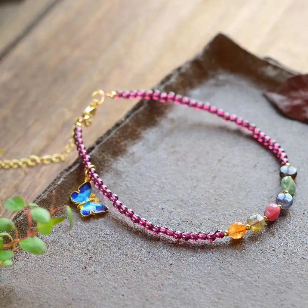 Geometric purple garnet women's anklet ethnic style jewellery ankle chain
