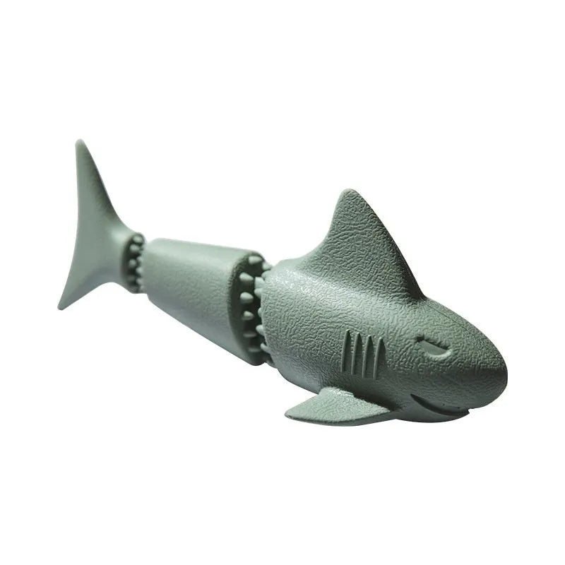 Deep sea shark rubber dog chew toy in marine blue and green colour variants.