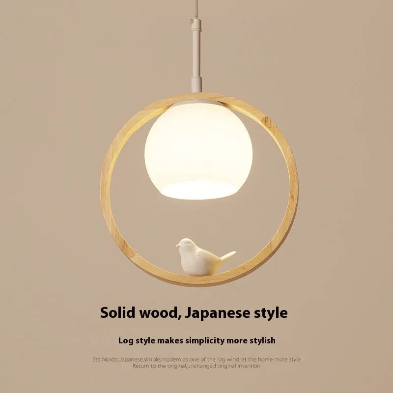Nordic solid wood bird pendant light for corridor, restaurant or staircase, single head, 220V, with bulb included